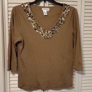 Coldwater Creek Animal Print Accented Sequins Top